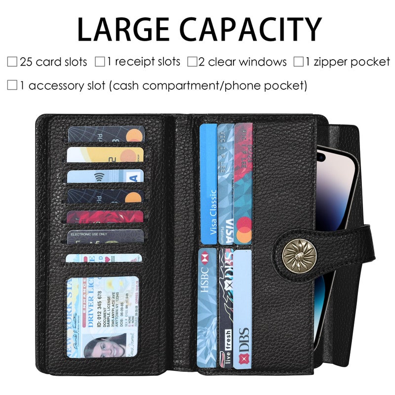 Travelambo Women's Wallet RFID Blocking Trifold Clutch Large Capacity Credit Card Holder Travel Purse - Image 2