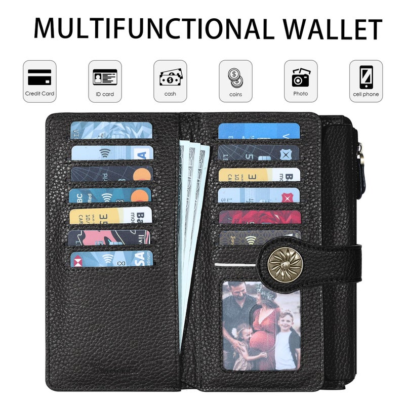 Travelambo Women's Wallet RFID Blocking Trifold Clutch Large Capacity Credit Card Holder Travel Purse - Image 3