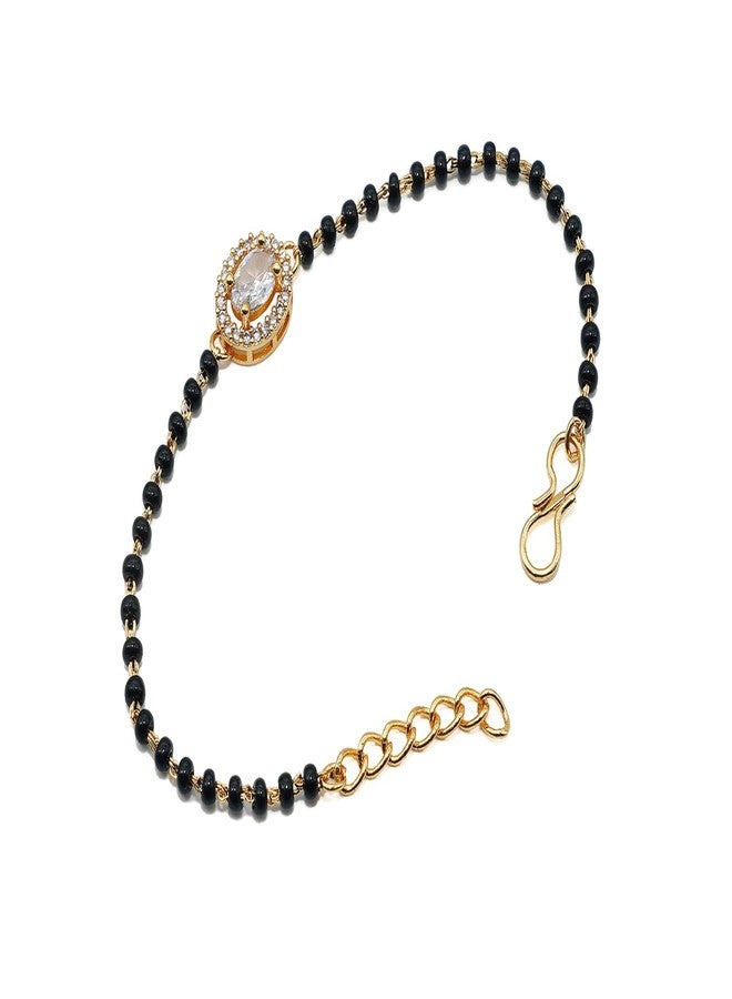 JHB American Diamond Single Boll and Cubic Zirconia Mangalsutra Bracelet Black Bead Bracelet For Women's - Image 1