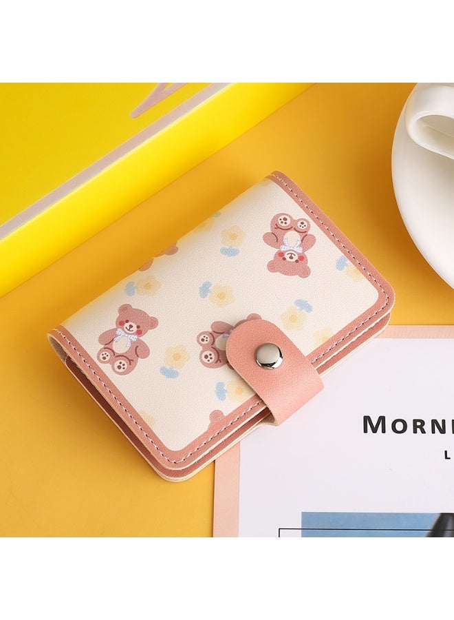 xozgdovg Cute Cartoon Card Holder Fashion Anti-Theft Large Capacity Brown Flower Bear Card 20+2 Driver's License Change