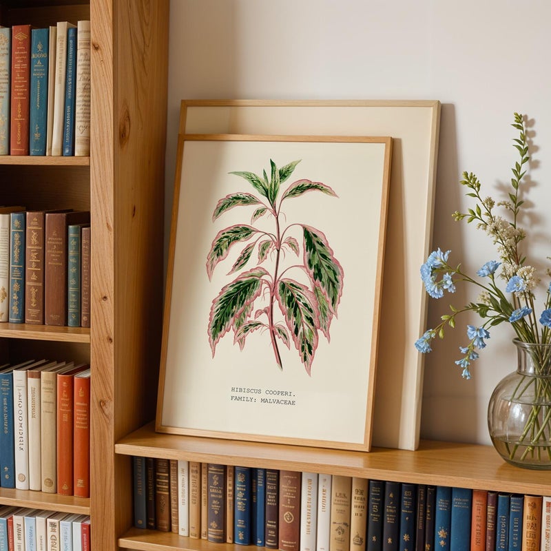 TNESSENTIAL Botanical Wall Art Print, Variegated Leaf Poster, Vintage Plant Art for Tropical Homes – Variegated Hibiscus (Hibiscus cooperi) - Image 5