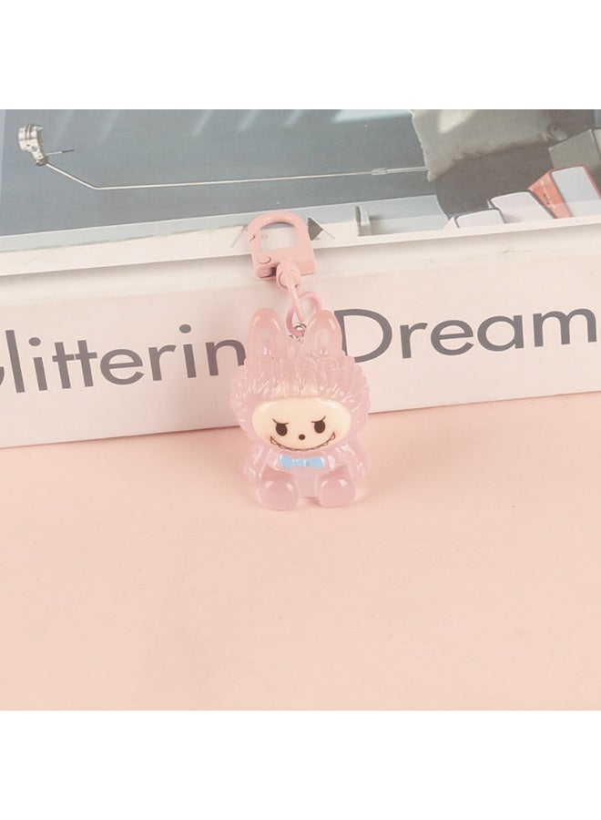 NIBEMINENT Resin Cartoon Cute Flocking LABUBU Keychain, Pendant Doll Accessory Key Chain Gift 