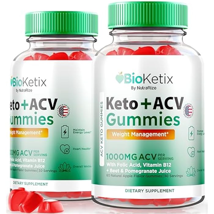 NutraRize (2 Pack) Bioketix Keto ACV Gummies, Official Bio Ketix Gummies, All Natural Apple Cider Vinegar 1000 MG, Premium Weight Loss Support Formula, ACV Keto Gummy, Keto+ACV Gomitas Reviews (120 Gummies) - Image 1