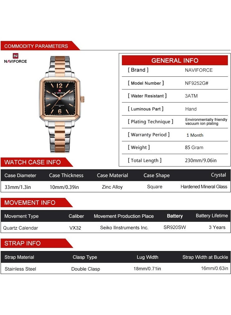 نافيفورس ساعة يد كوارتز كاجوال أنيقة من الفولاذ المقاوم للصدأ للرجال والنساء NF9252 S/B/RG - Image 4