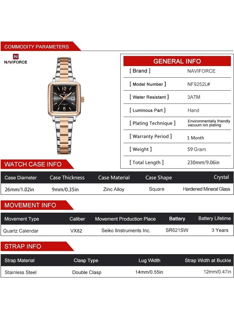 نافيفورس ساعة يد كوارتز كاجوال أنيقة من الفولاذ المقاوم للصدأ للرجال والنساء NF9252 S/B/RG - Image 5