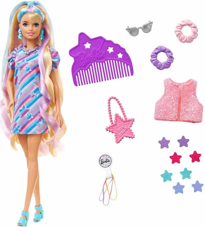 باربي Dolls with Long Gorgeous Hair and Accessories Blonde Star RKT-HCM88