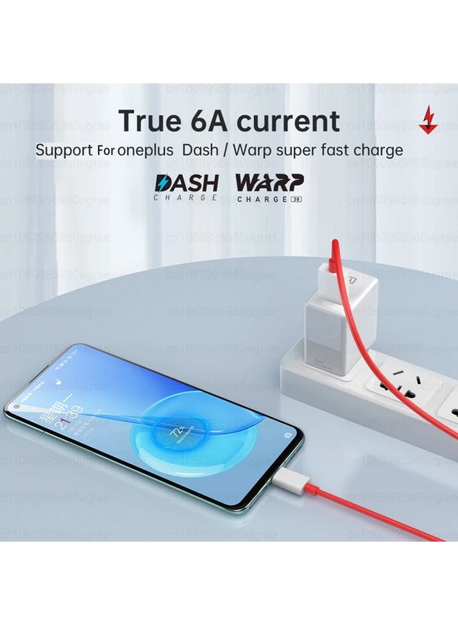 كابل شحن سريع من USB A إلى USB C بطول 78.74 بوصة 80W 6A دعم Dash Warp Supervooc متوافق مع Oneplus 11R 10R 9RT 5G CE2 8T 7 Pro Nord 3 - Image 2