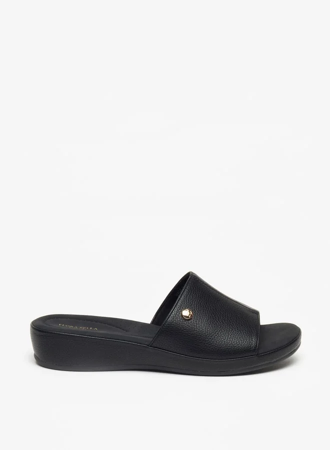 Flora Bella By Shoexpress Women's Textured Open Toe Slip-On Sandals with Metallic Trim