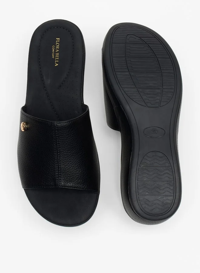 Flora Bella By Shoexpress Women's Textured Open Toe Slip-On Sandals with Metallic Trim