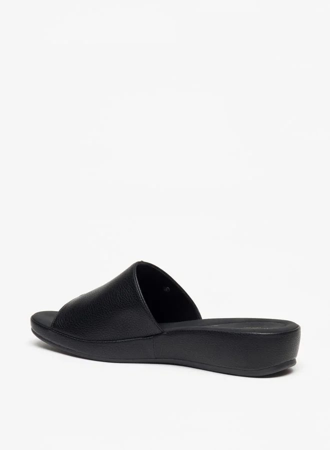 Flora Bella By Shoexpress Women's Textured Open Toe Slip-On Sandals with Metallic Trim