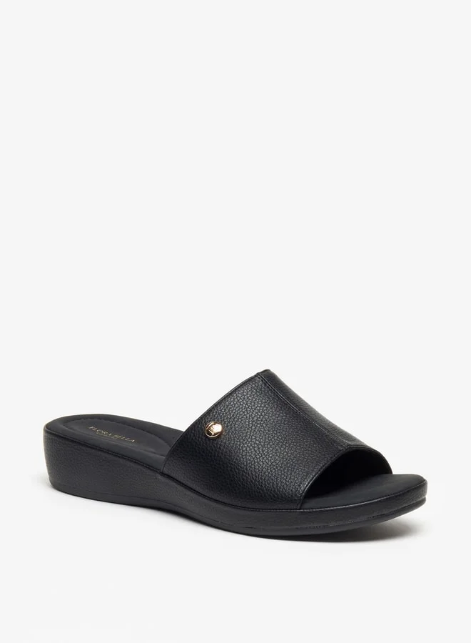 Flora Bella By Shoexpress Women's Textured Open Toe Slip-On Sandals with Metallic Trim
