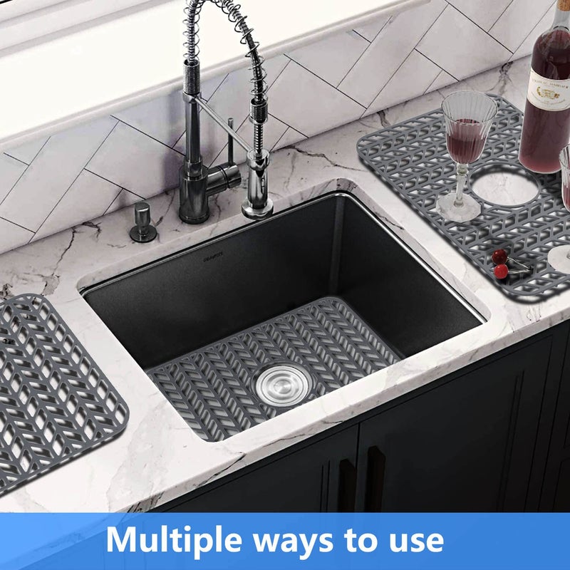 Jiubar Sink Protectors For Kitchen Sink 12"" 13"" 16"" 18"" 19"" 24"" 26"" 28"" 29"" Silicone Sink Mat| Silicone Kitchen Sink Mat Grid For Bottom Of Farmhouse Stainless Steel(18.2""X 12.5""Gray) - Image 2