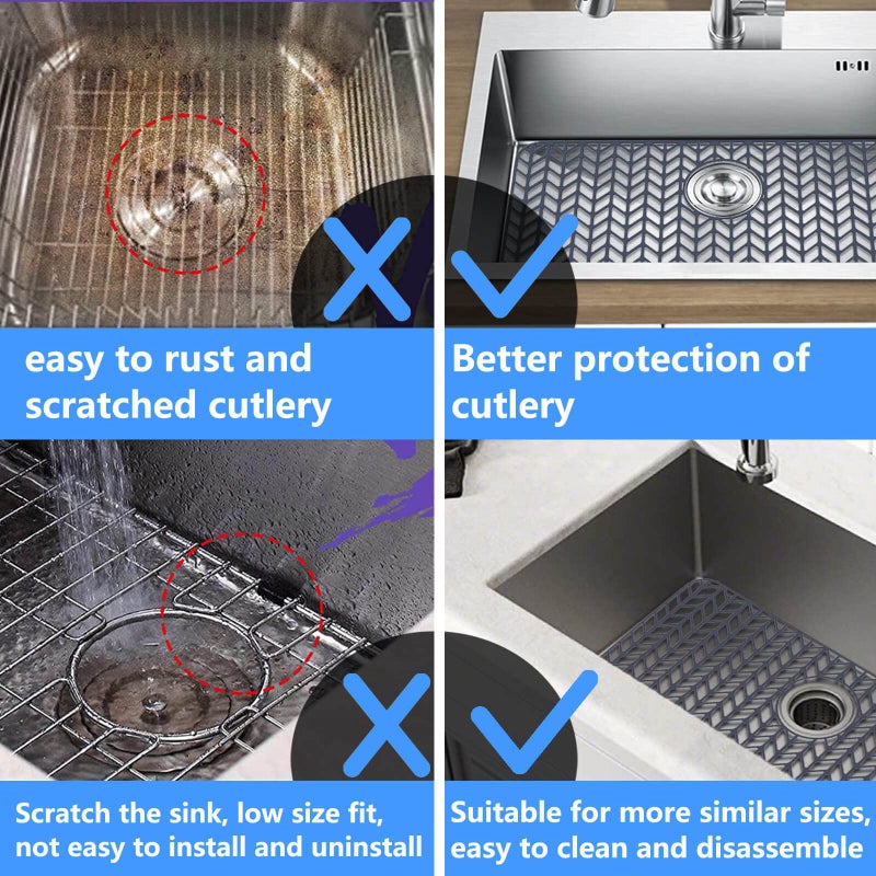 Jiubar Sink Protectors For Kitchen Sink 12"" 13"" 16"" 18"" 19"" 24"" 26"" 28"" 29"" Silicone Sink Mat| Silicone Kitchen Sink Mat Grid For Bottom Of Farmhouse Stainless Steel(18.2""X 12.5""Gray) - Image 4