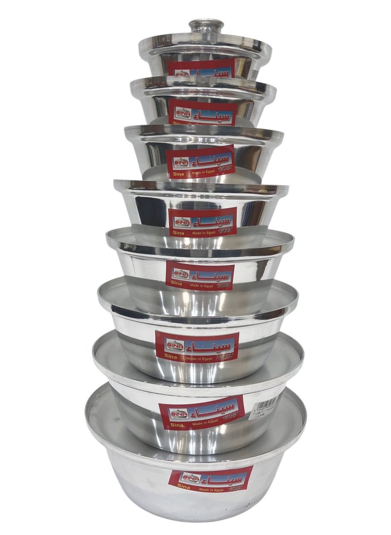 Sina Sinai Industrial Egyptian Aluminum Shawarma Pot Set 8 Pieces 16-18-20-22-24-26-28-30 cm  - Image 1