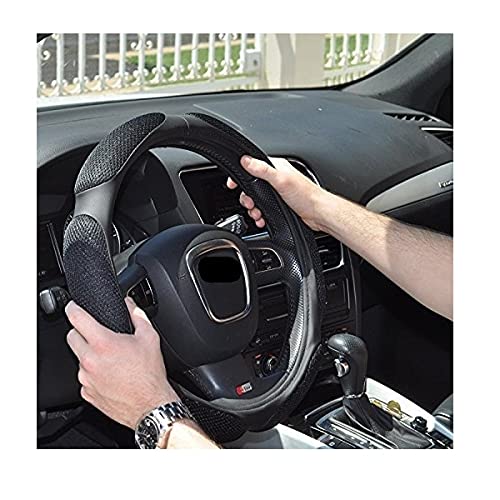 HSR Car Accessories in Universal 15 inch Car Steering Wheel Cover, Emboss Holes, Microfiber, Anti-Slip Matte Finish, Soft Padding Great Hand Feel (Black) - Image 1