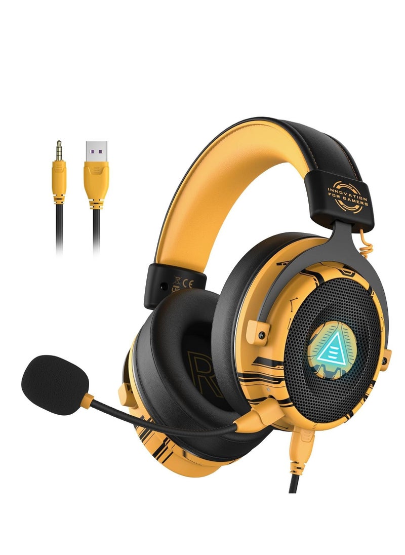 Gaming Headset for PC PS5 PS4, Stereo Wired Noise Cancelling Over-Ear Headphones with Mic, Wired Headphones, 7.1 Surround Sound, USB  3.5mm Cable, LED Light, USB Gaming Headphones for Xbox Laptop - Image 1