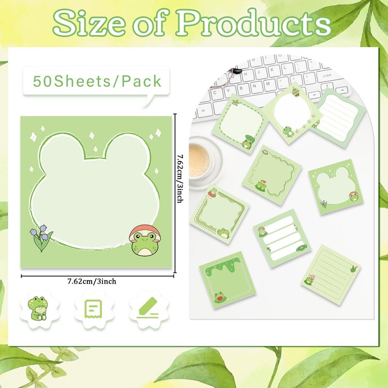 KASTWAVE 9 Pack Cute Frog Sticky Notes, Funny Cartoon Animal Memo Pads, Self-Stick Notepads for Office, School and Planner Accessories, Novelty Desk Stationery Gifts for Men and Women(450 Sheets, 3x3 Inch) - Image 5