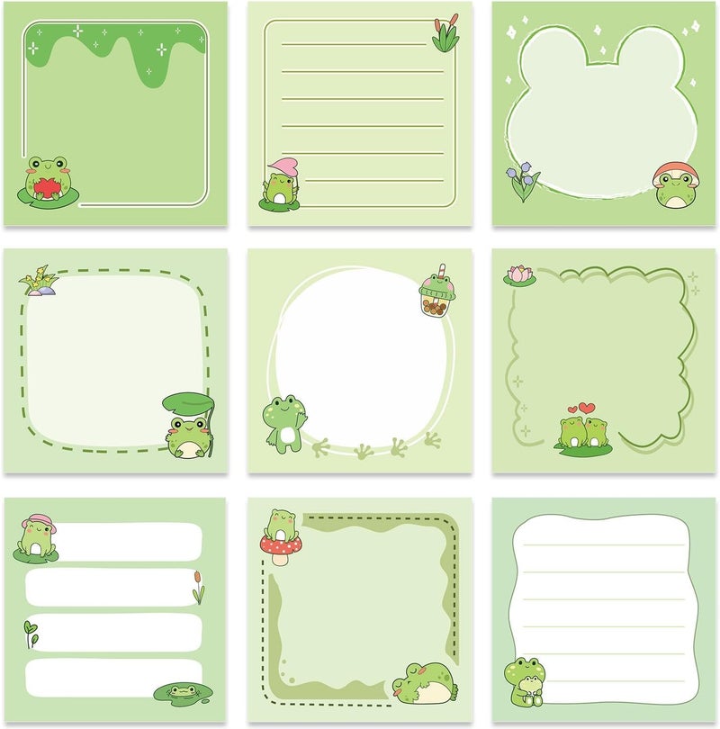KASTWAVE 9 Pack Cute Frog Sticky Notes, Funny Cartoon Animal Memo Pads, Self-Stick Notepads for Office, School and Planner Accessories, Novelty Desk Stationery Gifts for Men and Women(450 Sheets, 3x3 Inch) - Image 1