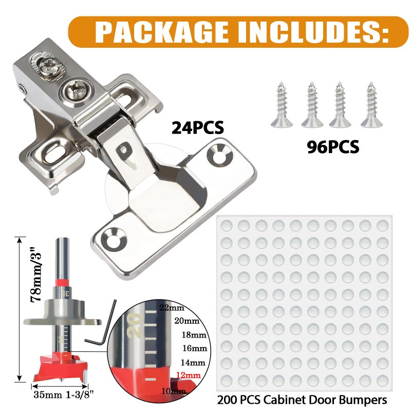 BESTEEL 24 Pack 1/2 inch Overlay Soft Close Cabinet Door Hinges for Kitchen Cabinet Hinges, 100 Degree Opening Angel, Stainless Concealed Kitchen Cabinets Hinge Self Closing with Drilling Tool &Manual - Image 4
