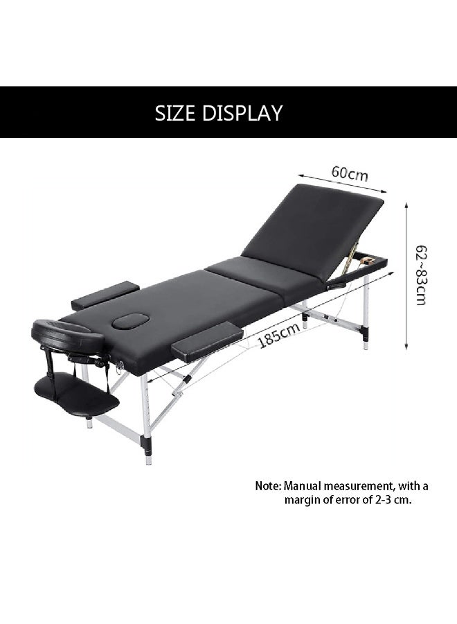 Portable Massage Bed - 73 Inch Foldable Massage Table with Adjustable Pillow for Spa Massage Facial Tattoo Therapeutic, 3 Folding, Aluminum Alloy Frame, Height Adjustable, Black, KH-308 - Image 2