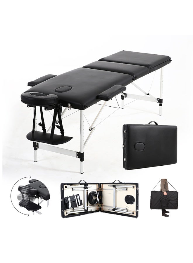 Portable Massage Bed - 73 Inch Foldable Massage Table with Adjustable Pillow for Spa Massage Facial Tattoo Therapeutic, 3 Folding, Aluminum Alloy Frame, Height Adjustable, Black, KH-308 - Image 5