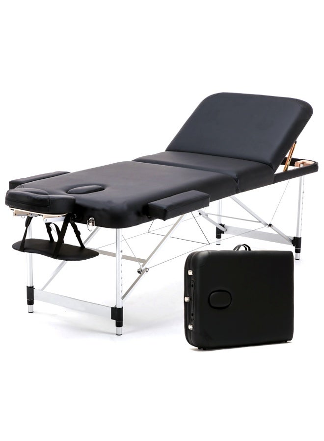Portable Massage Bed - 73 Inch Foldable Massage Table with Adjustable Pillow for Spa Massage Facial Tattoo Therapeutic, 3 Folding, Aluminum Alloy Frame, Height Adjustable, Black, KH-308 - Image 1