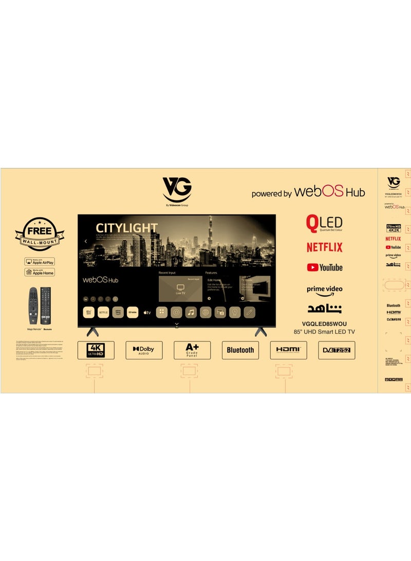 في جيه تلفزيون ذكي QLED 4K UHD مقاس 85 بوصة | WebOS Hub، لوحة A+، صوت Dolby، جهاز تحكم Magic Remote، Apple AirPlay، واي فاي، بلوتوث، YouTube، Netflix، Prime Video، شاهد – (VGQLED85WOU 2025) - Image 5
