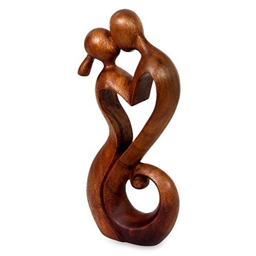 NOVICA Brown Romantic Suar Wood Sculpture , 11.75" Tall 'Everlasting Kiss' - Image 4
