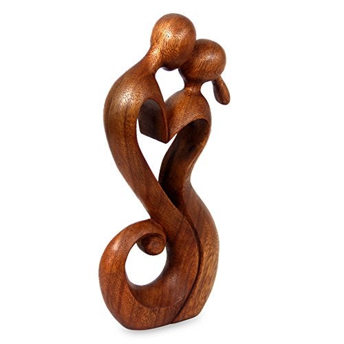 NOVICA Brown Romantic Suar Wood Sculpture , 11.75" Tall 'Everlasting Kiss' - Image 3