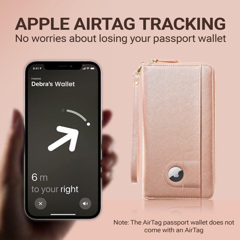 Apadi Passport Holder with Airtag Passport Wallet Travel Documents Organizer with Zipper Pocket for Women and Men - Image 2