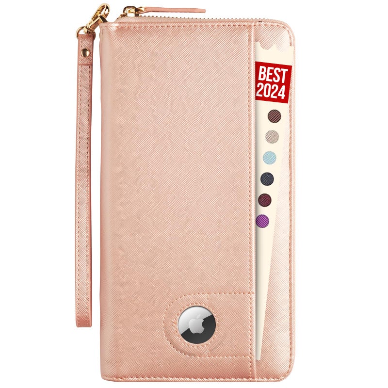 Apadi Passport Holder with Airtag Passport Wallet Travel Documents Organizer with Zipper Pocket for Women and Men - Image 1