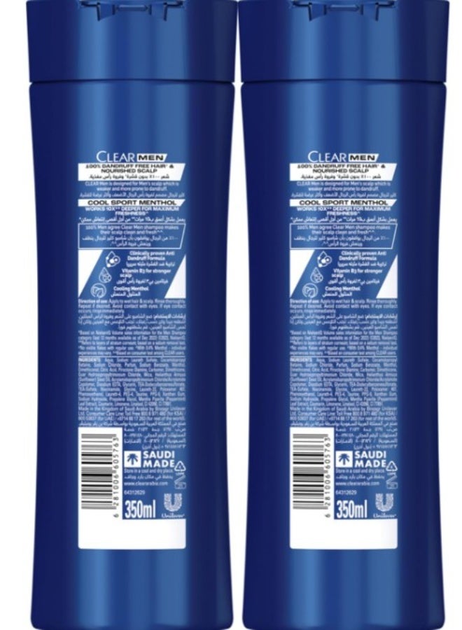 كلير مين شامبو مضاد للقشرة للرجال، برائحة المنثول الرياضي المنعش، عبوتان × 350 مل - Image 2