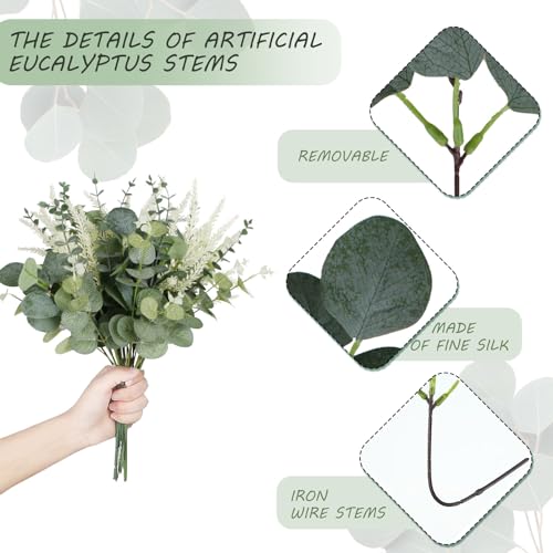 Coreland Artificial Eucalyptus Leaves Stems 120 Pcs 4 Kinds Mixed Fake Silver Dollar Eucalyptus Leaves Stem Bulk Faux Leaf for DIY Bouquets Floral Arrangement Wedding Home Decor - Image 5