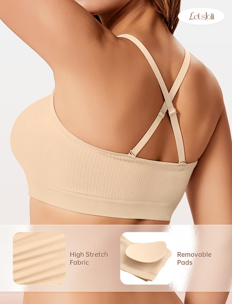 LetsJoli Push Up Strapless Bras for Women Tube Top Bra Supportive Bandeau Bra Non Slip Wireless No Underwire Padded Bralettes(Beige,L) - Image 3