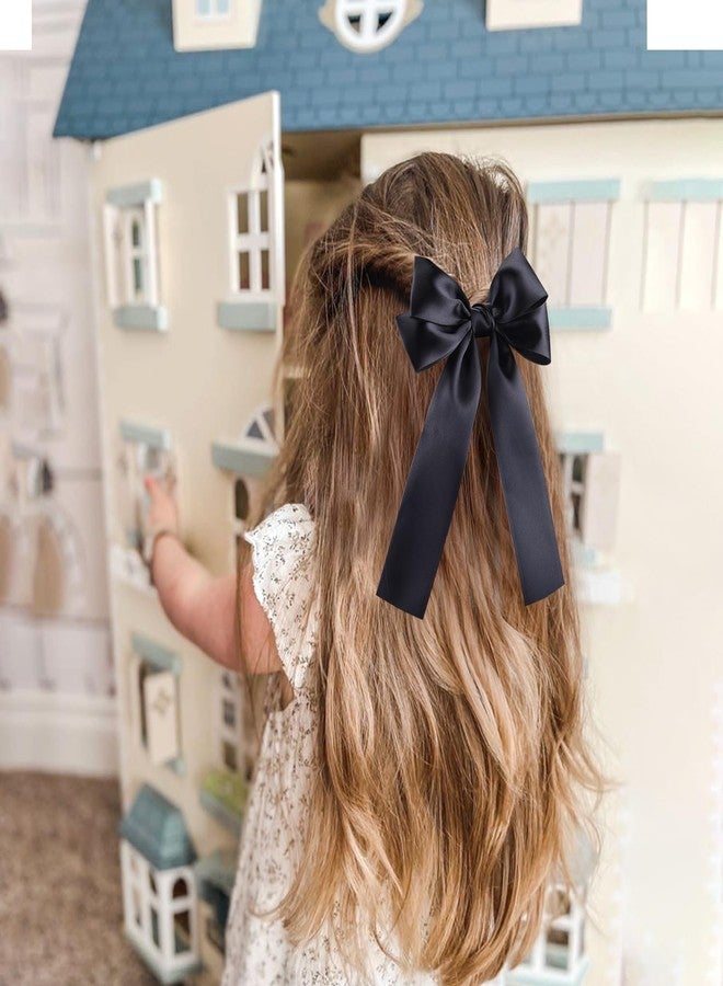 NCMAMA 2Pcs Hair Bows for Girls Hair Clip Black Silk Hair Bow Ribbon Hair Accessories for Women Toddlers Infant Teens Kids(Black) - Image 2