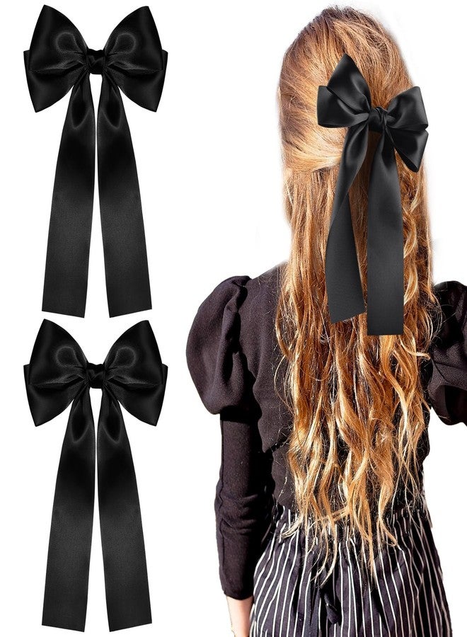 NCMAMA 2Pcs Hair Bows for Girls Hair Clip Black Silk Hair Bow Ribbon Hair Accessories for Women Toddlers Infant Teens Kids(Black) - Image 1
