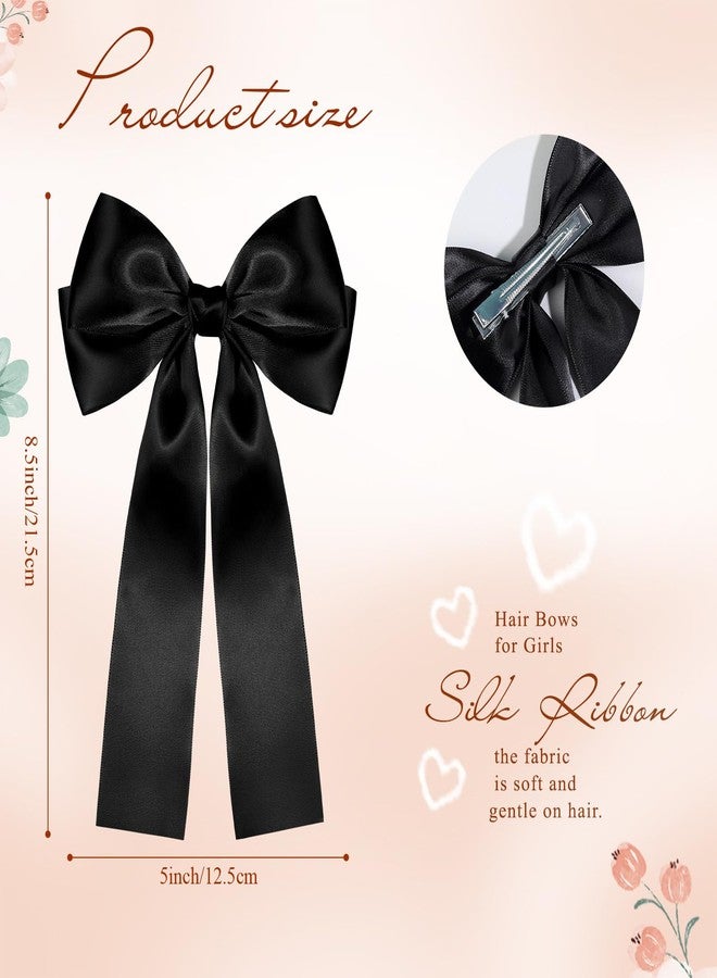 NCMAMA 2Pcs Hair Bows for Girls Hair Clip Black Silk Hair Bow Ribbon Hair Accessories for Women Toddlers Infant Teens Kids(Black) - Image 3