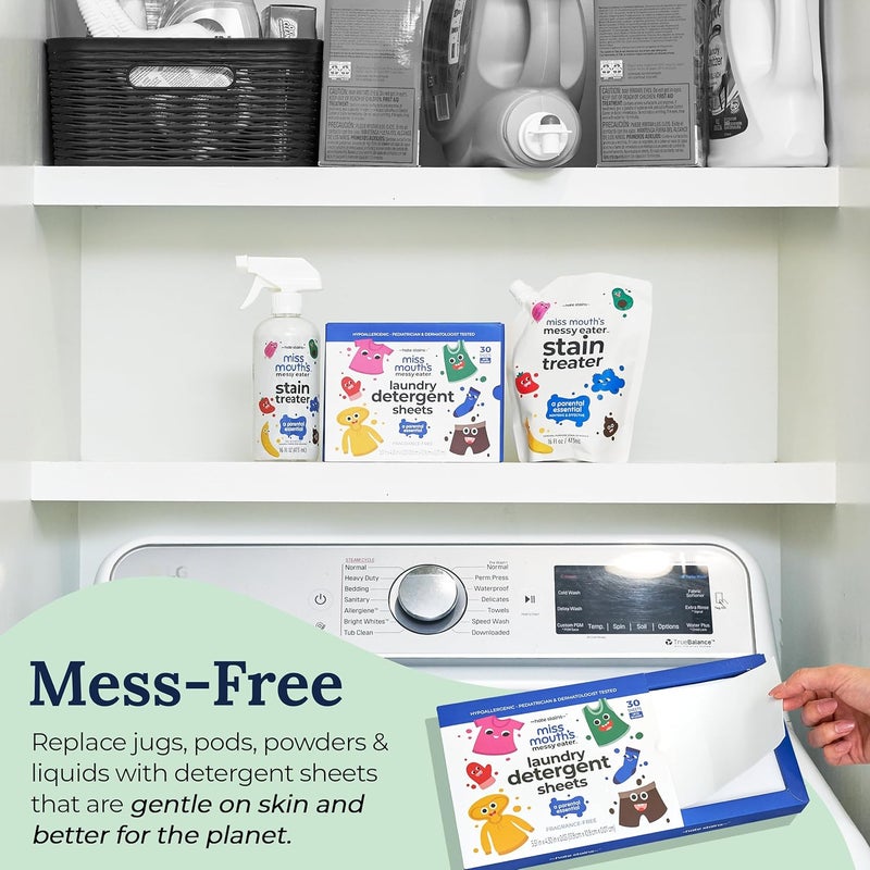 Messy Eater Laundry Detergent Sheets - 60 Loads, Hypoallergenic and Fragrance-Free - Image 3
