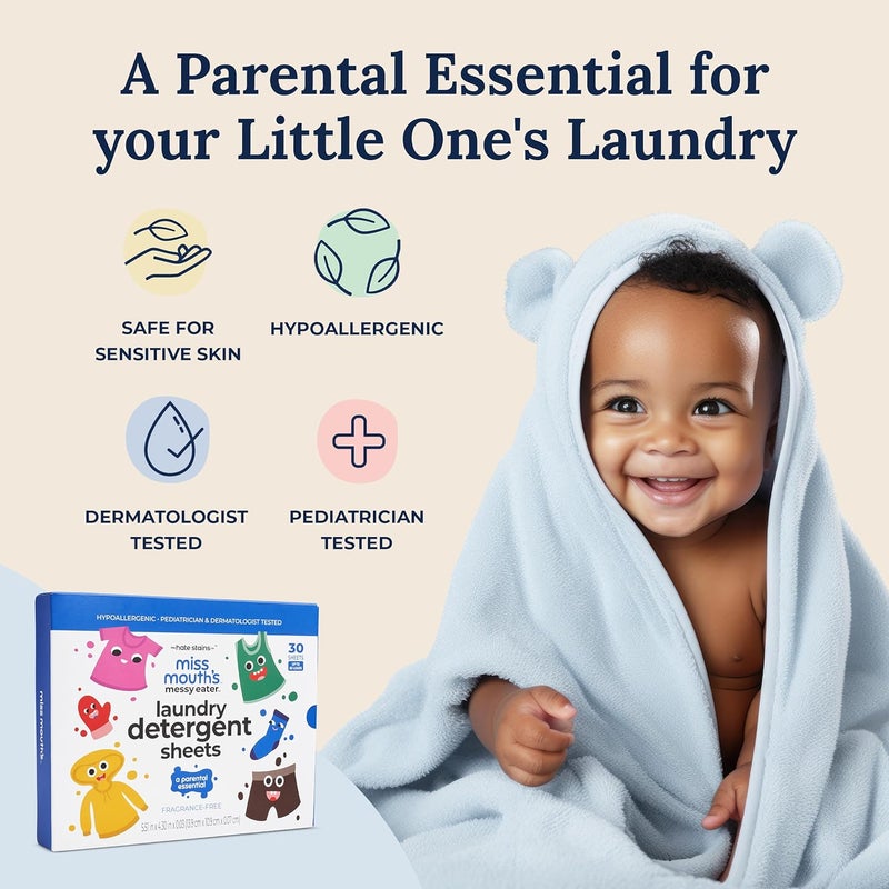 Messy Eater Laundry Detergent Sheets - 60 Loads, Hypoallergenic and Fragrance-Free - Image 5