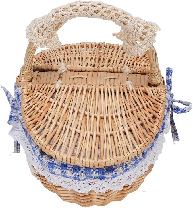 Blue Plaid Picnic Basket Set With Removable Liner Large Capacity Outdoor Food Storage Hamper - Image 1