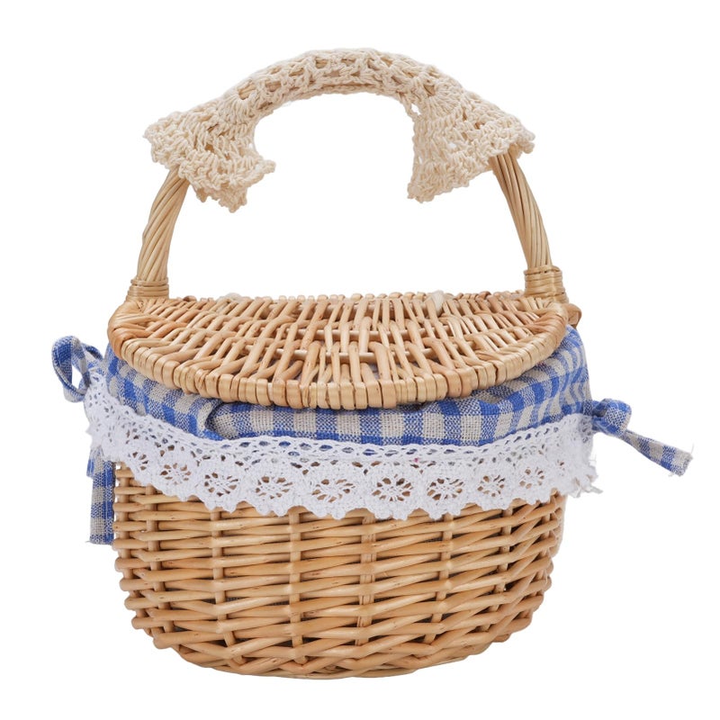 Blue Plaid Picnic Basket Set With Removable Liner Large Capacity Outdoor Food Storage Hamper - Image 4