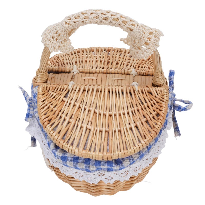 Blue Plaid Picnic Basket Set With Removable Liner Large Capacity Outdoor Food Storage Hamper - Image 2