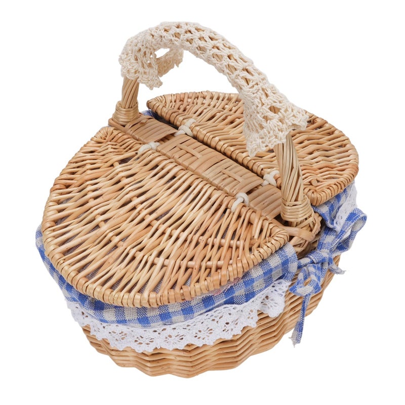 Blue Plaid Picnic Basket Set With Removable Liner Large Capacity Outdoor Food Storage Hamper - Image 5