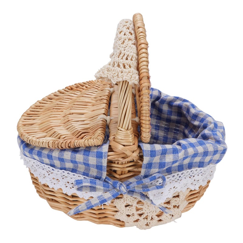 Blue Plaid Picnic Basket Set With Removable Liner Large Capacity Outdoor Food Storage Hamper - Image 3