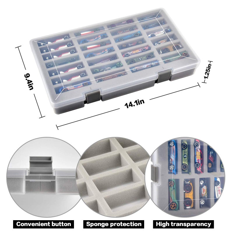 FULLCASE Display Case for Hot Wheels Cars, Toy Organizer Storage Box Holds 27 Toy Cars, Portable Carrying Container with 4 Size Slots for Hotwheels (Box Only) - Image 2