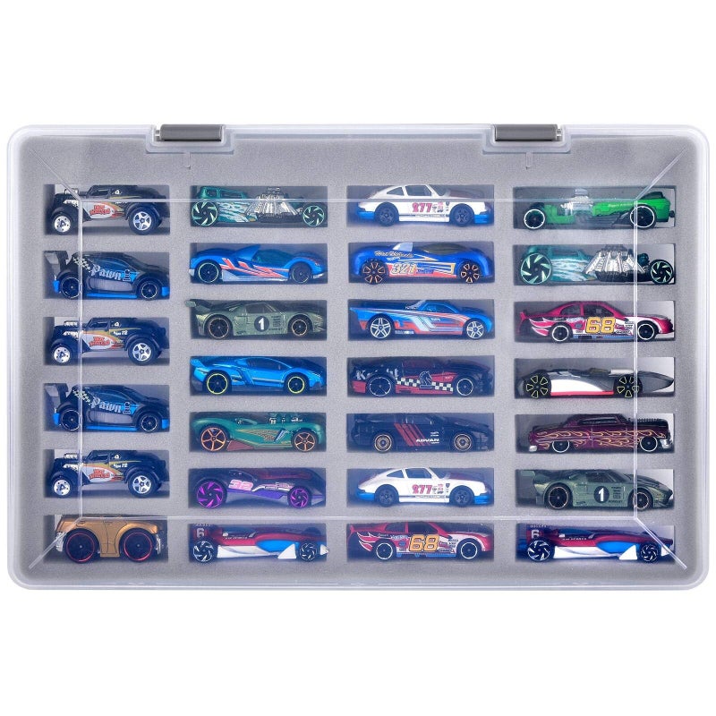FULLCASE Display Case for Hot Wheels Cars, Toy Organizer Storage Box Holds 27 Toy Cars, Portable Carrying Container with 4 Size Slots for Hotwheels (Box Only) - Image 1