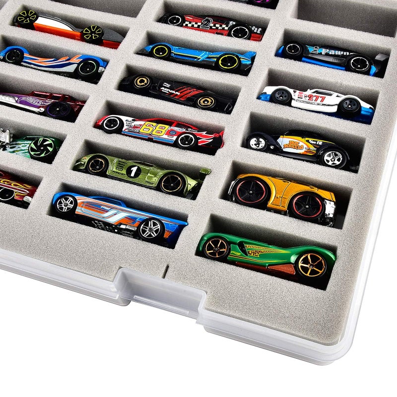 FULLCASE Display Case for Hot Wheels Cars, Toy Organizer Storage Box Holds 27 Toy Cars, Portable Carrying Container with 4 Size Slots for Hotwheels (Box Only) - Image 5