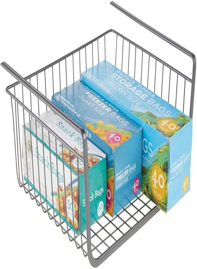 mDesign Set of 2 Under Shelf Basket – Large Wire Basket Shelves for Kitchen Storage – Hanging Storage Basket Ideal for Pantries and Cupboards – Graphite