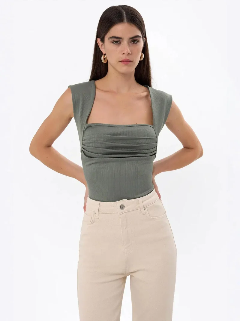 HICCUP Ruched Square-Neck Blouse