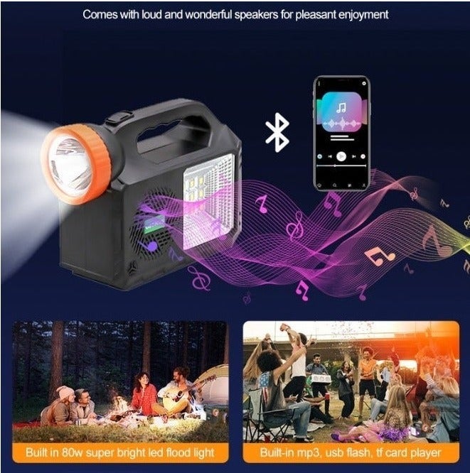 etenda Solar Camping Light with Speaker | Bluetooth FM Radio Emergency Light | Portable Outdoor Solar Lamp | USB/TF Card MP3 Playback Support - Image 1